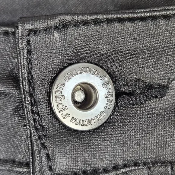 New SPYM Black Vegan Leather Coated Skinny Pant Size 42 10 12 Grunge Rocker Moto - Picture 4 of 10